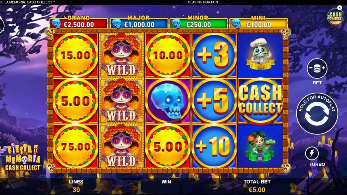Makulay na neon na disenyo ng Fiesta de la Memoria Cash Collect slot